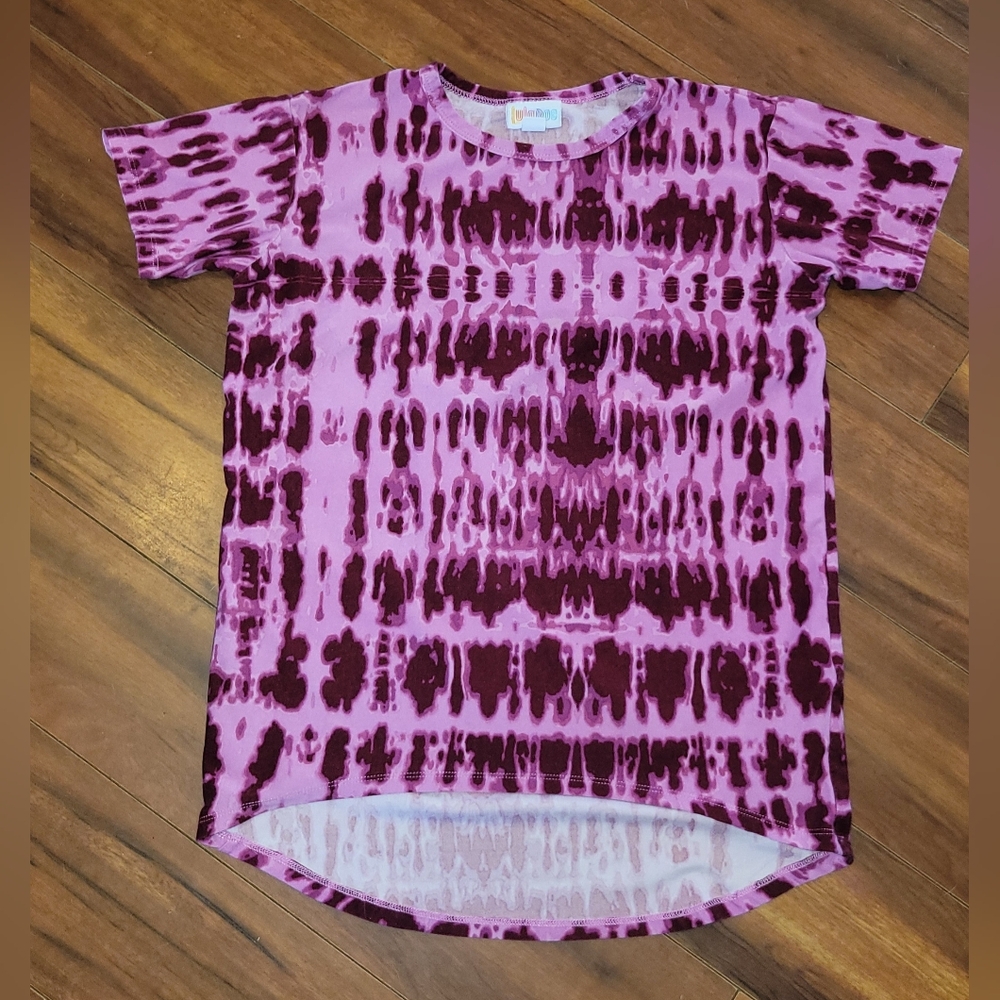 EUC Girl's Luluroe Purple Tie-Dye Kid's Short Sleeve Shirt Size 8